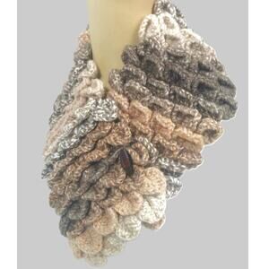 Dragon Scale Cowl Hand Crafted Crochet Neck Warmer Earth Tone Colors Scarf New